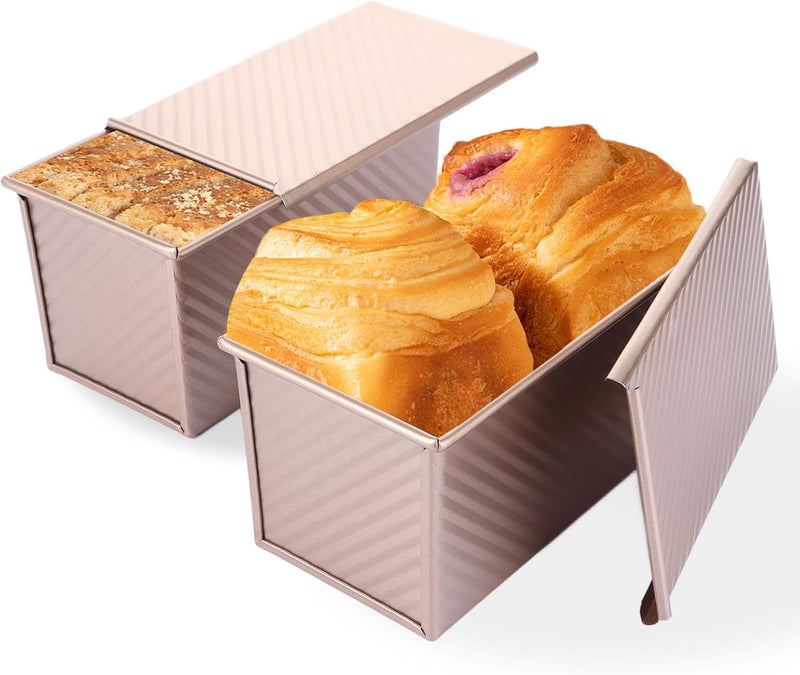 WOPPLXY 2 Stück Roségold Toastbrot Backform mit Deckel, 450G Teig Brotbackform mit Deckel, Antihaft