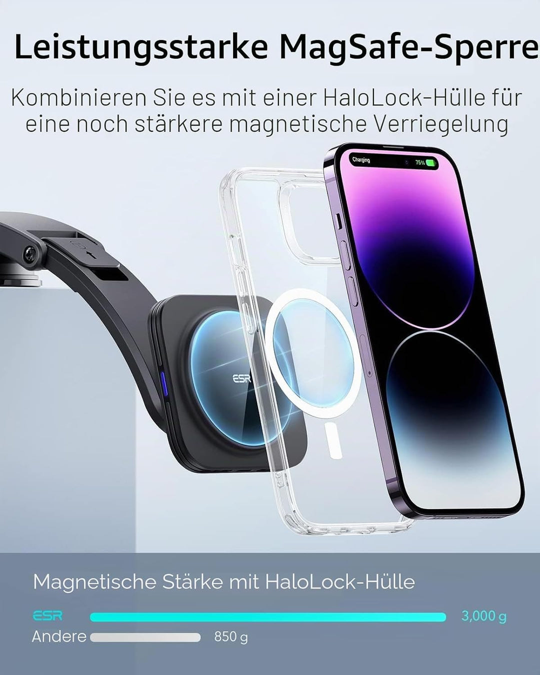 ESR HaloLock Armaturenbrett Magnetisches Kabelloses Auto Ladegerät, kompatibel mit MagSafe Autohalte