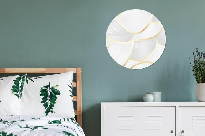 Wandbild Rund Wanddeko Deko Wohnzimmer Bilder 60x60 cm Abstraktes Muster mit goldenen Linien, 60x60