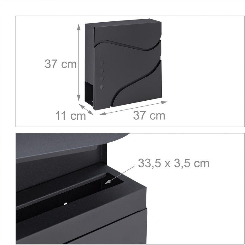 Relaxdays Briefkasten mit Zeitungsfach, HBT 37 x 37 x 11 cm, 2 Schlüssel, Stahl, moderner Postkasten