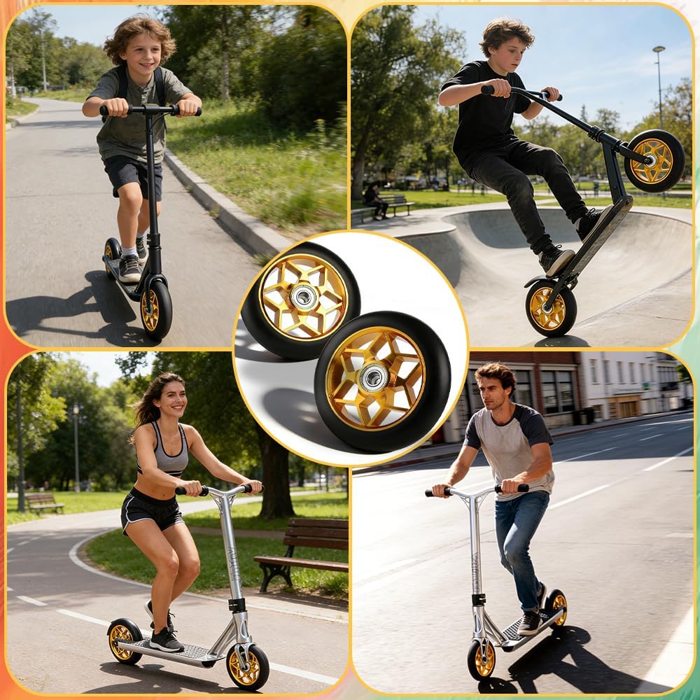 Stunt Scooter Rollen, 2 Stück Ersatzräder für Scooter, 110mm Stunt ScooterReifen mit ABEC, Aluminium