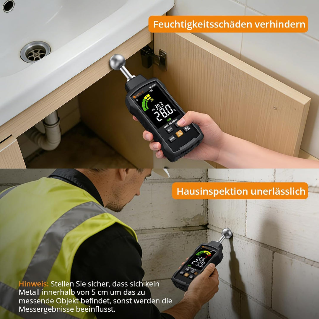 Neoteck Pinless Feuchtigkeitsmesser mit Farb-LCD und akustischem Alarm Sonden-Feuchtigkeitsmessgerät