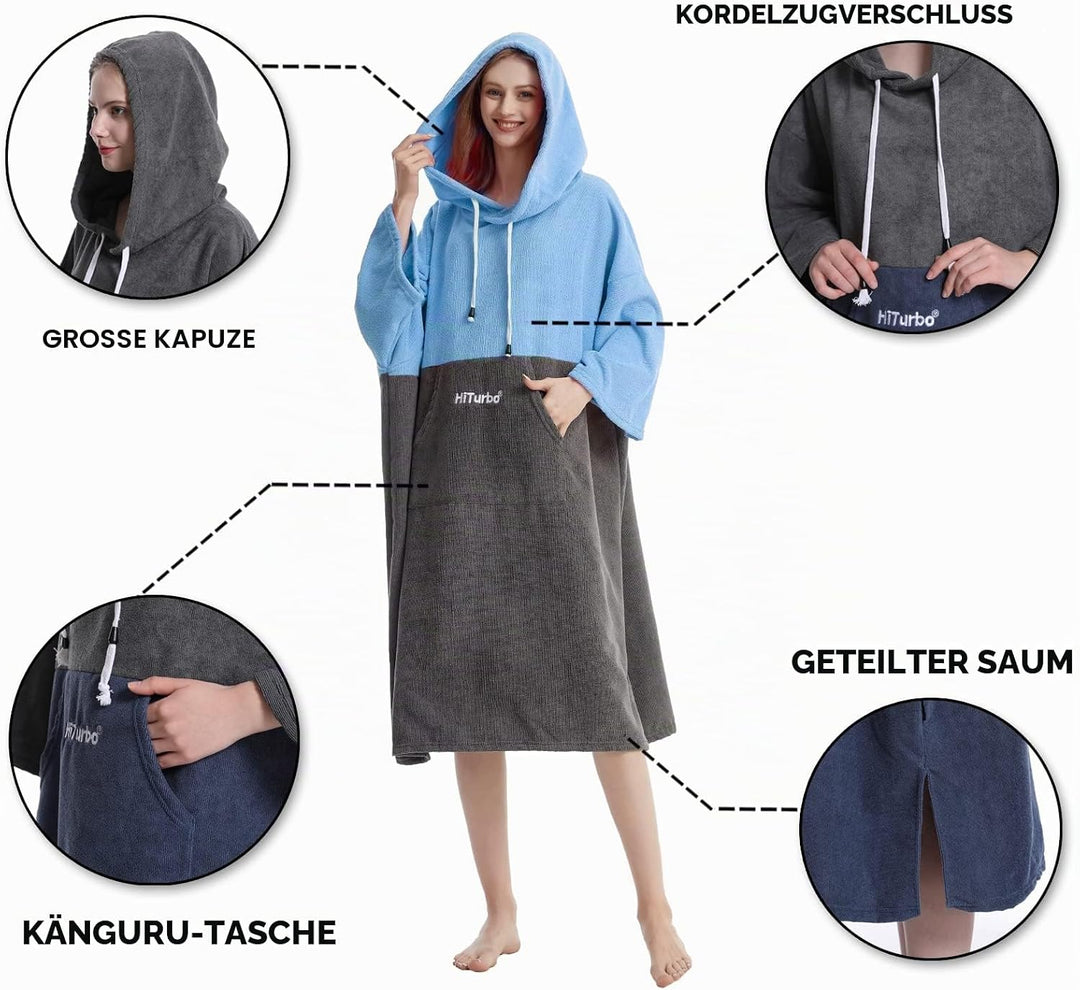 Hiturbo Surf Handtuch Poncho Umziehhilfe - Herren und Damen Changing Robe badeponcho Umkleidehilfe S