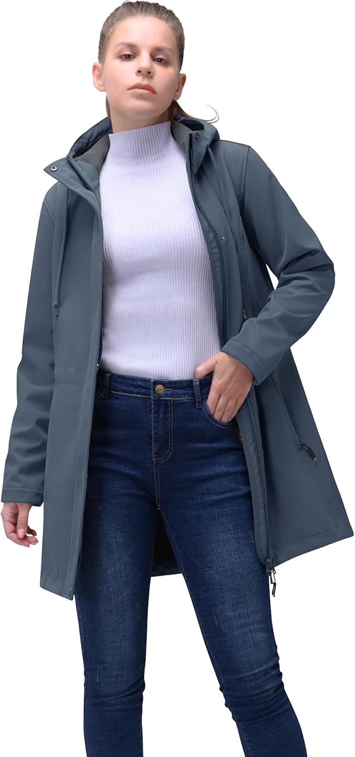 33,000ft Damen Leichte Wasserdichte Softshell Regenjacke Lange Funktionsjacke Übergangsjacke Windjac