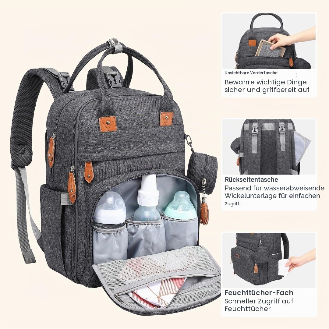 BabbleRoo Baby Wickeltasche/Rucksack, Wickelrucksack lässige Wickeltaschen, Multifunktional Grosse K