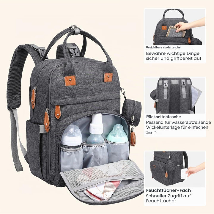 BabbleRoo Baby Wickeltasche/Rucksack, Wickelrucksack lässige Wickeltaschen, Multifunktional Grosse K