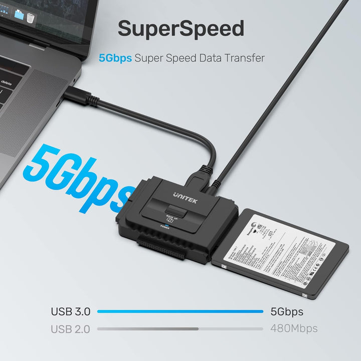 UNITEK SATA IDE zu USB C Festplattenadapter Konverter für universelle 2,5'' 3,5'' HDD/SSD Externe Fe