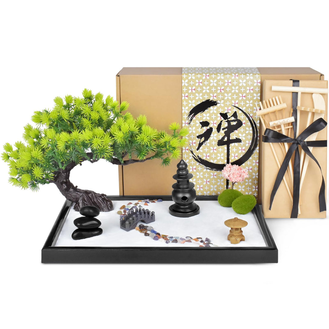 Artcome Japanischer Zen-Sandgarten für den Schreibtisch – Zuhause, Büro Schreibtischzubehör – Bambus
