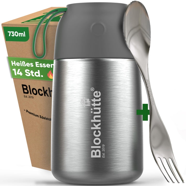 Blockhütte Edelstahl Thermobehälter für Essen I 730 ml I mit Löffel, Thermo Lunchbox für Kinder, Erw