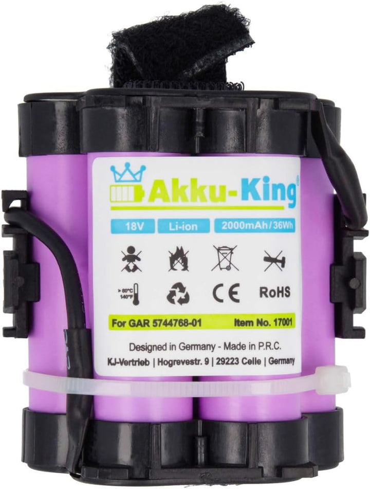 Akku-King Akku kompatibel mit Gardena 574 47 68-01, 574 47 68-03, 586 57 62-01 - Li-Ion 2000mAh - fü