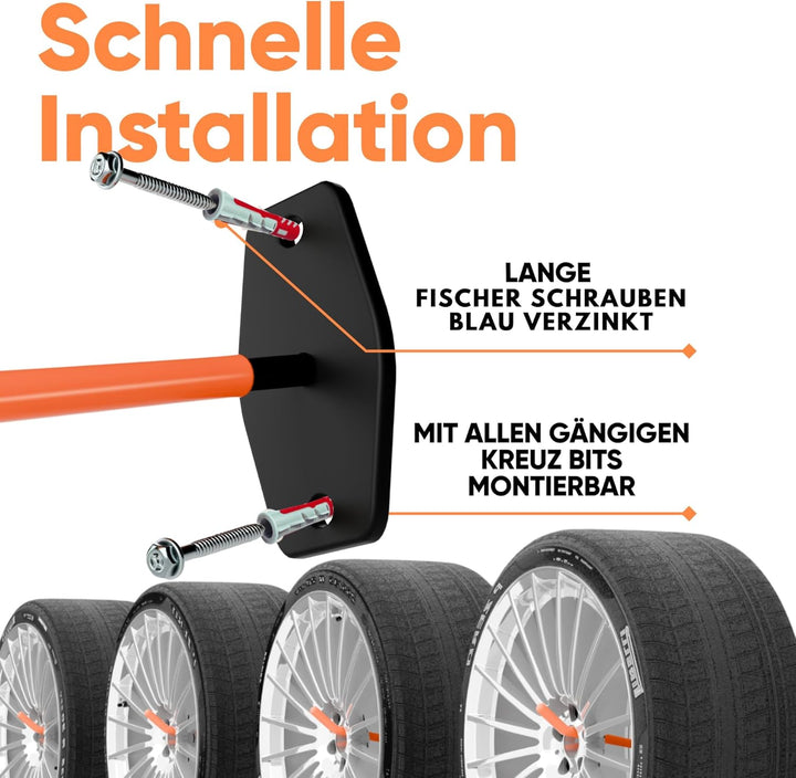 𝗗𝗢𝗥𝗙𝗘𝗥 Reifen Halterung Wand I 4er Set Wandhalterung Autoreifen und Felgen inkl. Deutschen Marken-Dü