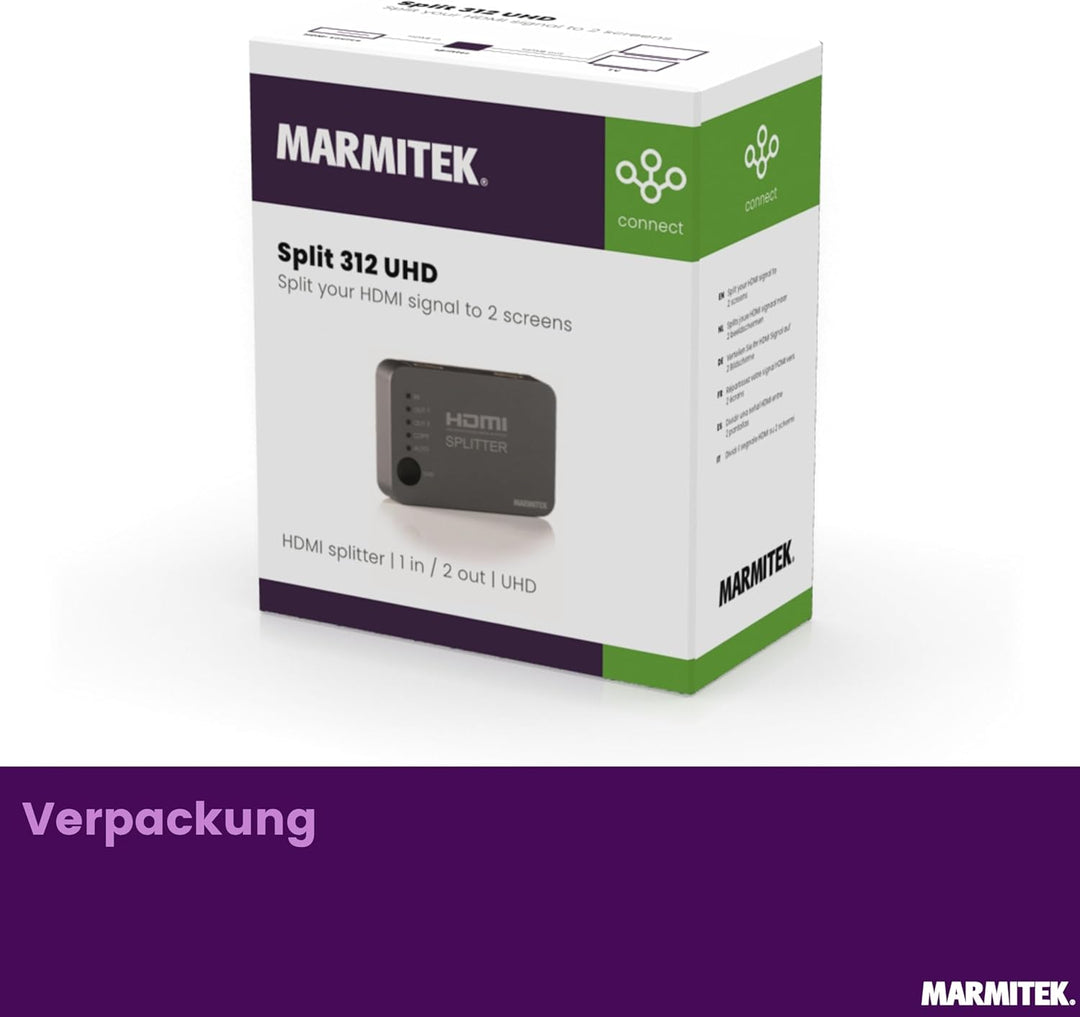 HDMI Splitter 4K60 - Marmitek Split 312 UHD - 1 Ein / 2 Aus - Ultra HD - 4K60 - HDMI Verteiler - 384