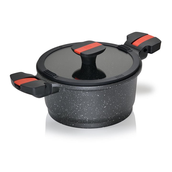 Linnuo Aluguss Topf 20 cm mit abnehmbaren Griffen & Deckel | Induktions-Kochtopf mit Antihaft-Beschi