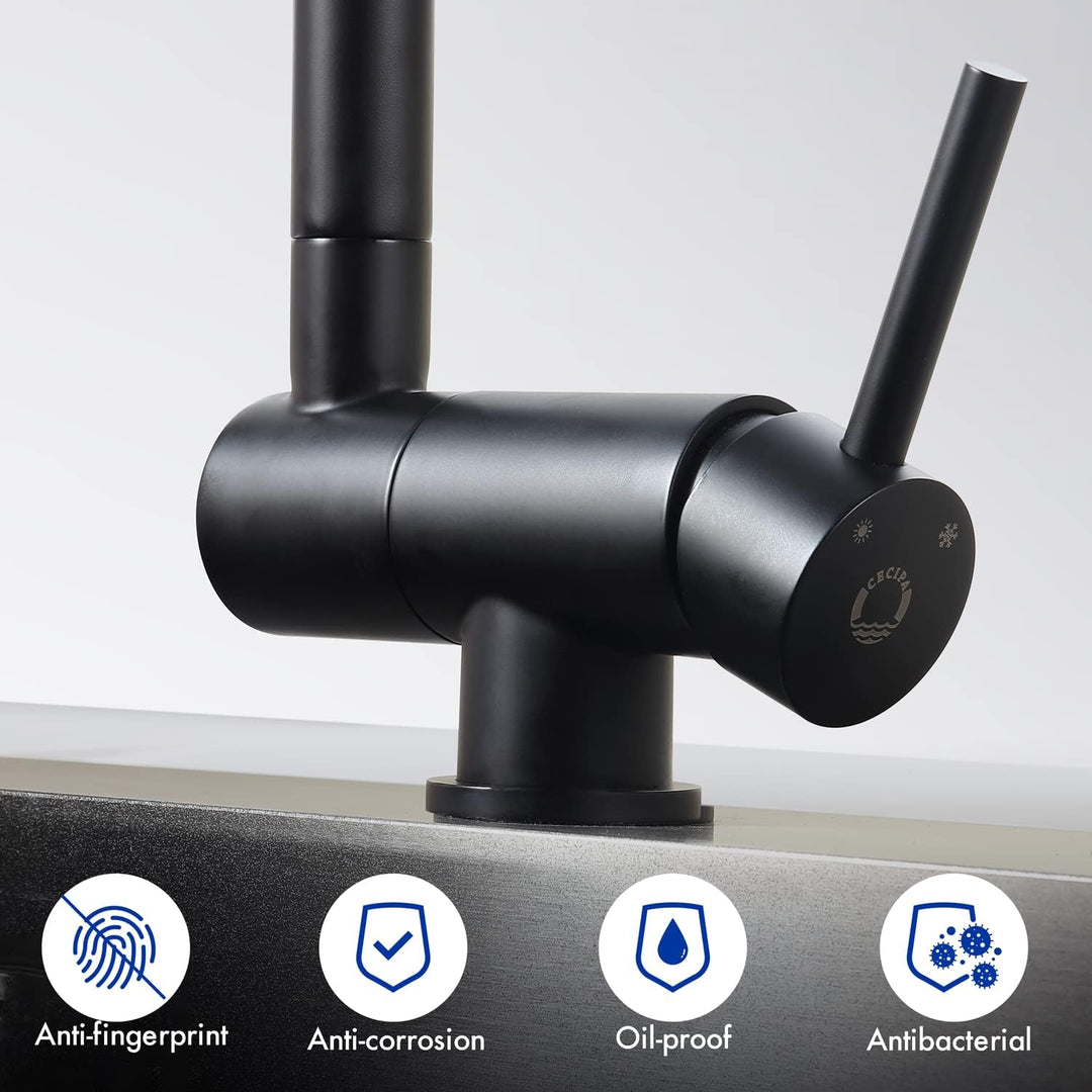 CECIPA Vorfenster Küchenarmatur Schwarz Matt, Hochdruck Wasserhahn Küche Schwarz, Flexible Mischbatt