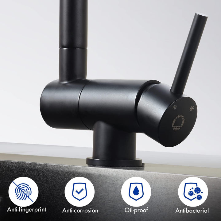 CECIPA Vorfenster Küchenarmatur Schwarz Matt, Hochdruck Wasserhahn Küche Schwarz, Flexible Mischbatt