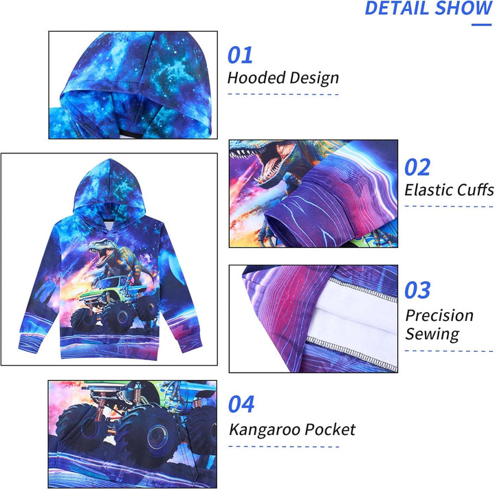 Fanient Pullover Jungen Mädchen 3D Print Fleece Hoodie Kinder Hooded Sweatshirt with Kangaroo Pocket