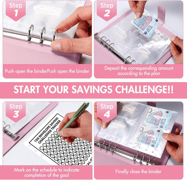 100 Envelope Saving Challenge, Geldsparbinder Budget Planner Sparbuch für Geld Challenge 100 Umschlä