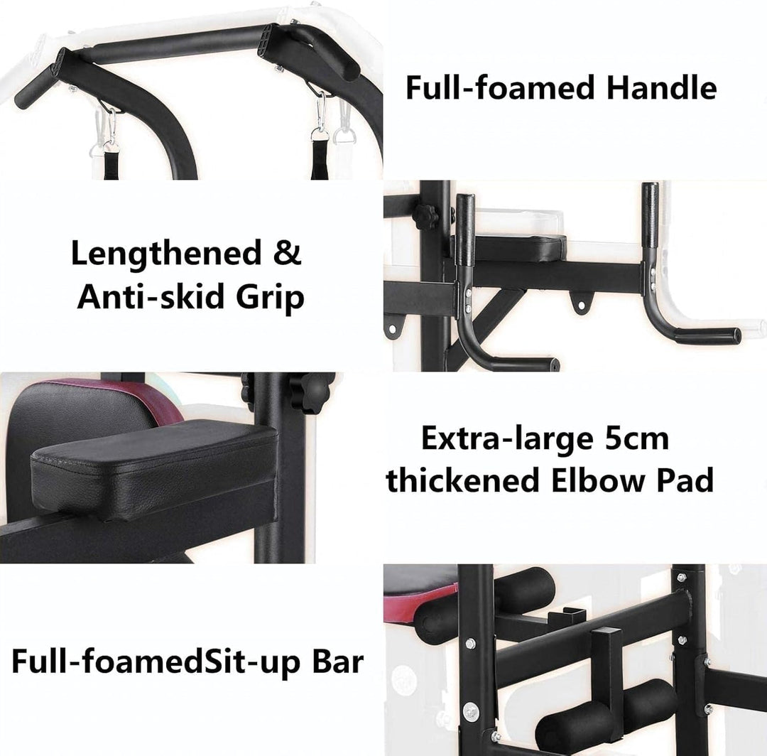 Dip Station Power Tower, Multifunktionale Kraftturm mit klappbarem Hantelbank, Klimmzugstange für Kr