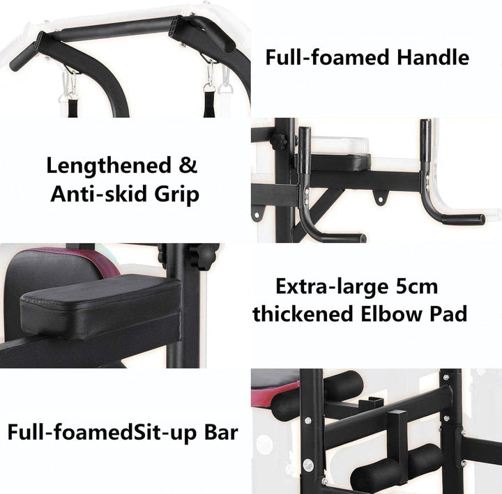 Dip Station Power Tower, Multifunktionale Kraftturm mit klappbarem Hantelbank, Klimmzugstange für Kr