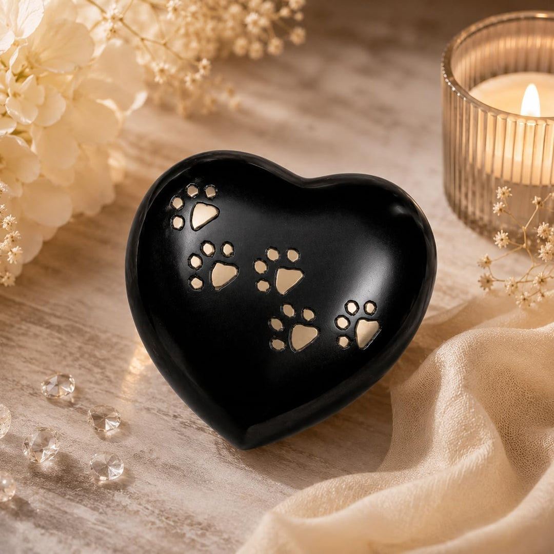 Urn for Ashes Paw Heart Funeral Cremation Memorial Keepsake Pet Dog Cat |Without Stand (Black 5") RH