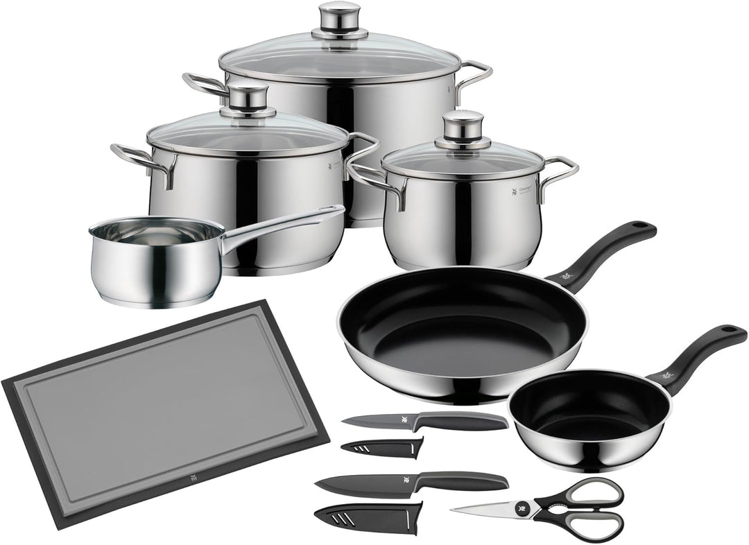 WMF Diadem Plus Topfset Induktion 10-teilig, Kochtopf Set mit Glasdeckel, Cromargan Edelstahl polier