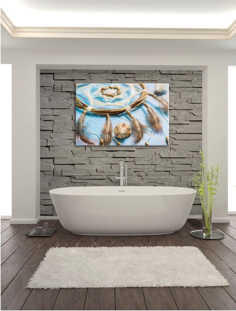 Pixxprint Traumfänger mit Federn als Leinwandbild/Grösse: 100x70 cm/Wandbild/Kunstdruck/fertig bespa