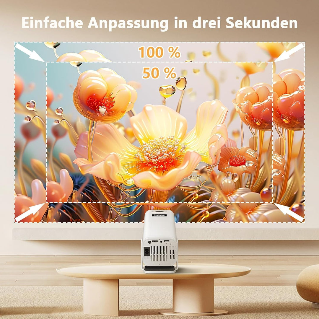 Beamer Mini Projektor mit Android 13 WiFi 6 Bluetooth 5.2 Mini Beamer 4K 1080P Unterstützung Automat