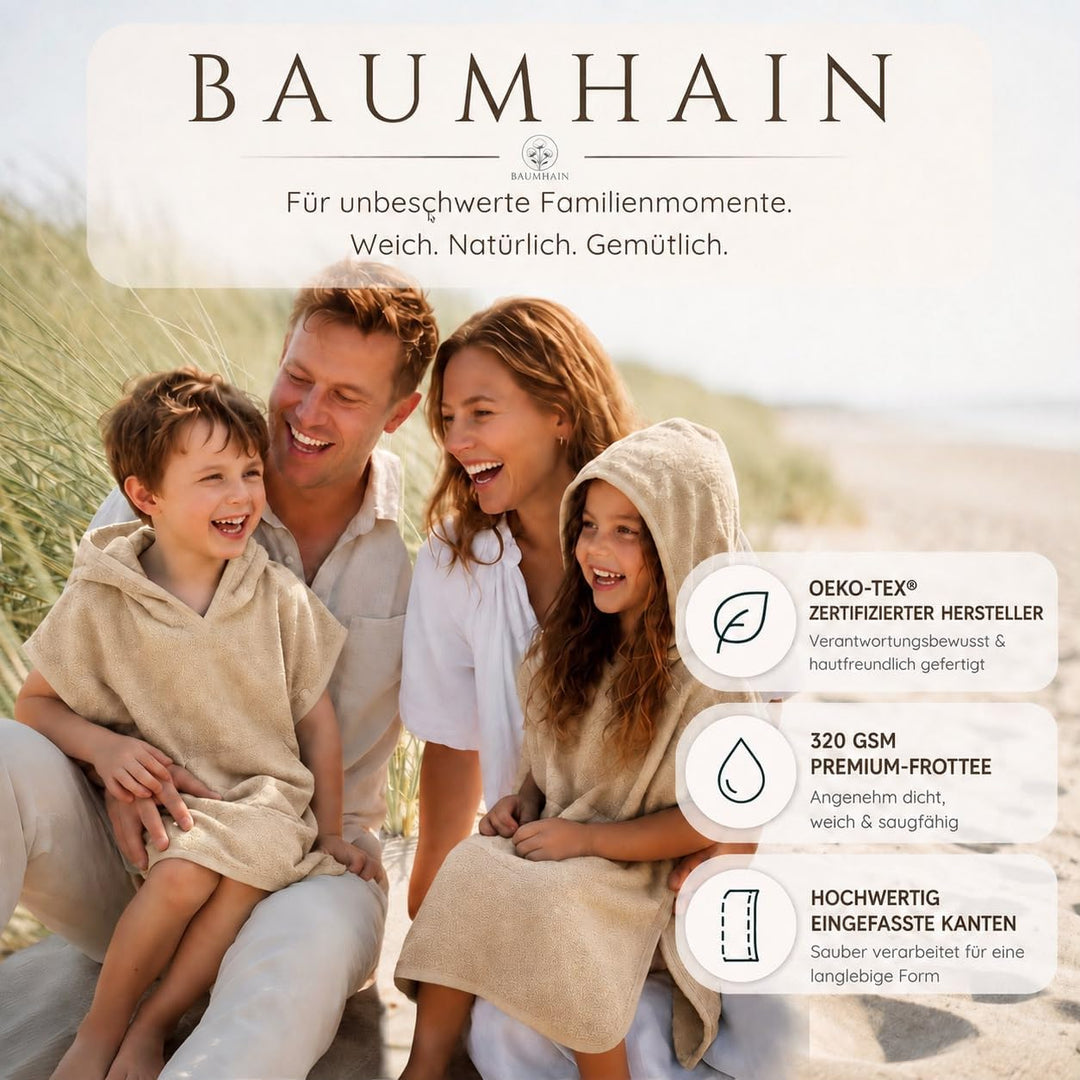 Kinder Badeponcho mit Kapuze aus 100% Baumwolle Frottee 1-4 Jahre Sandbeige, 1-4 Jahre Sandbeige