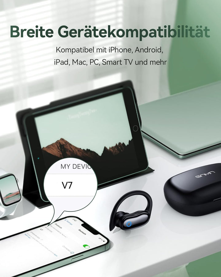 2026 Sport Kopfhörer Bluetooth mit Ohrbügel, ANC Geräuschunterdrückung, 96H Laufzeit, IPX7 Wasserdic