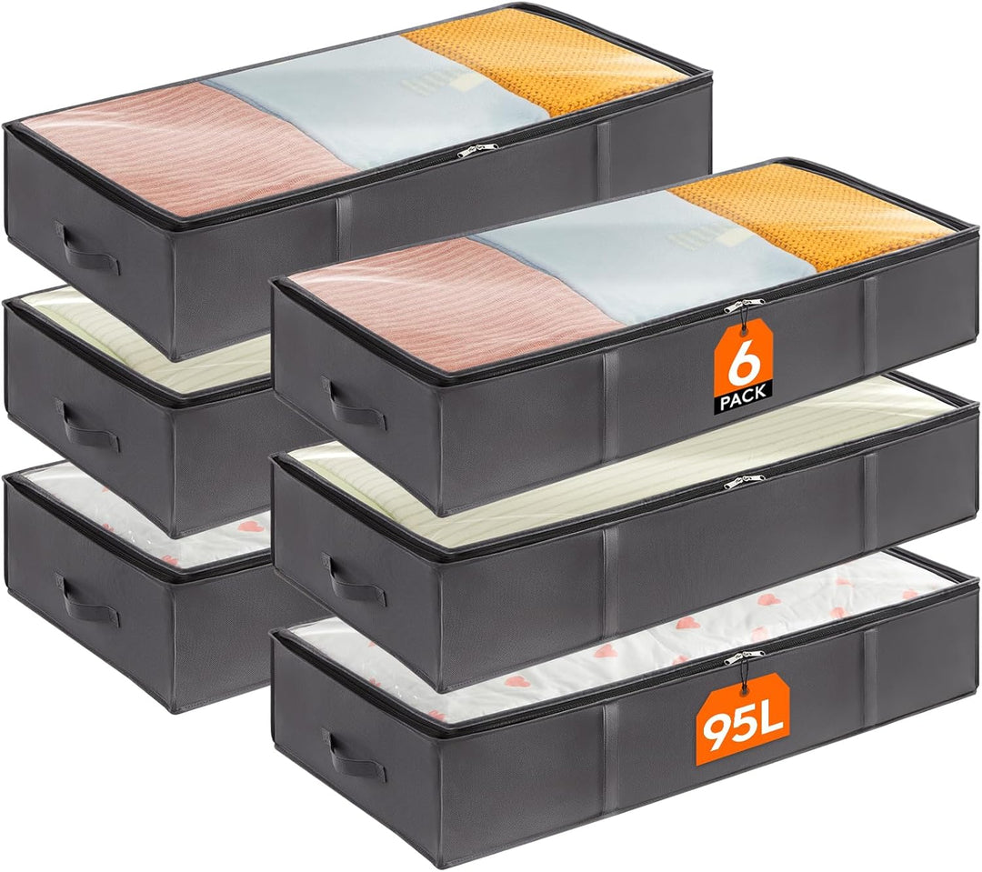 Lifewit 6 Stück 90L Unterbettkommode, Unterbett Aufbewahrungsbox mit deckel, Faltbare Kleidung Aufbe
