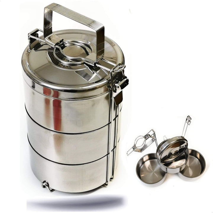 Kerafactum Essenträger Edelstahl Etagen Behälter Transportbehälter mit 2,7 Liter Volumen 3 Box für E
