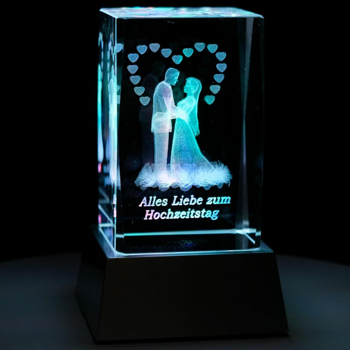 Kaltner Präsente Stimmungslicht LED Kerze/Kristall Glasblock/Motiv Hochzeit / 3D-Laser-Gravur - Alle