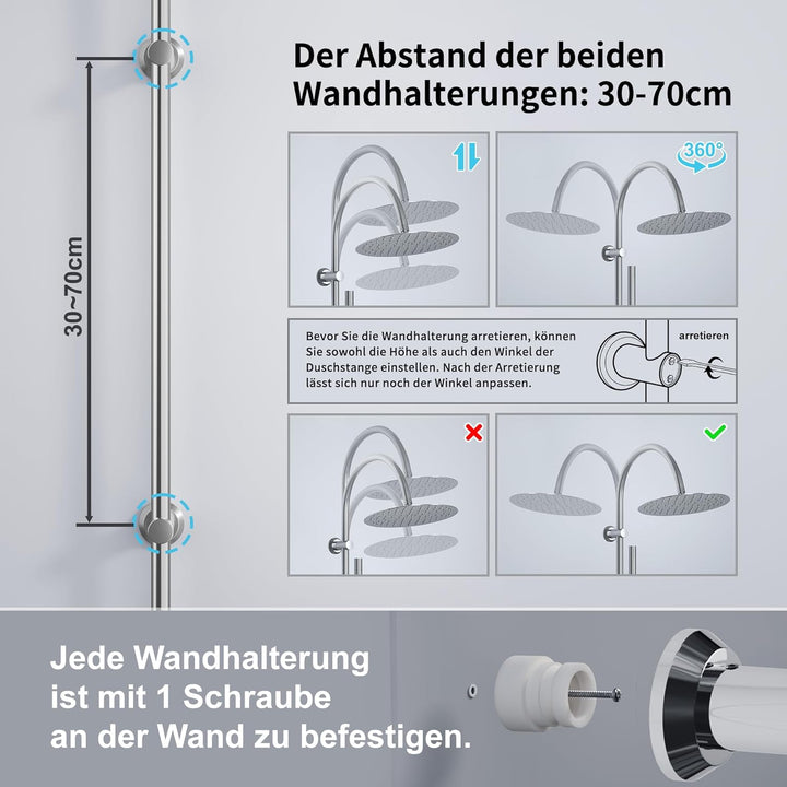 Görbach Regendusche Duschsystem ohne Armatur, Edelstahl Duschset mit Rund Kopfbrause XXL D30cm, Vint