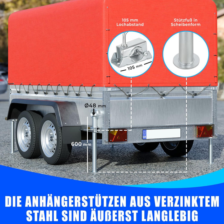 AUTOLIGHT 24 2 x Anhänger Stützen mit Klemmschellen und Schrauben Set Anhängerstützen mit Halterung