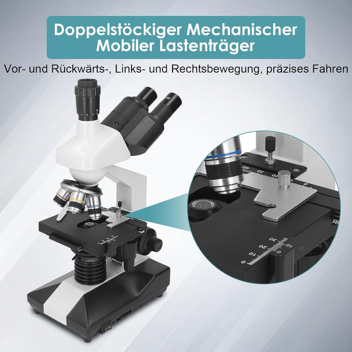 Trinokulares Durchlichtmikroskop, 40X-5000X Vergrösserung
