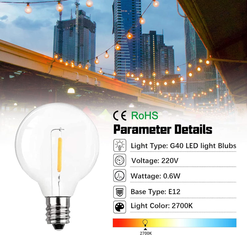 Fortand Lichterkette Aussen Strom, 15m LED Glühbirnen 30+2 G40 Birnen Outdoor Warmweiss IP44 Wasserd
