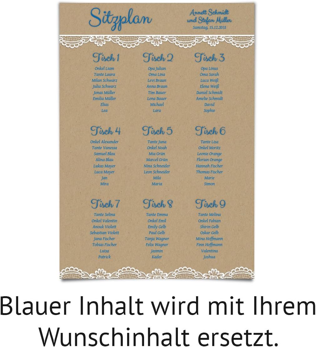 Hochzeit Sitzplan Plakat Sitzordnung individuell - Rustikal Kraftpapier Look 1, 1