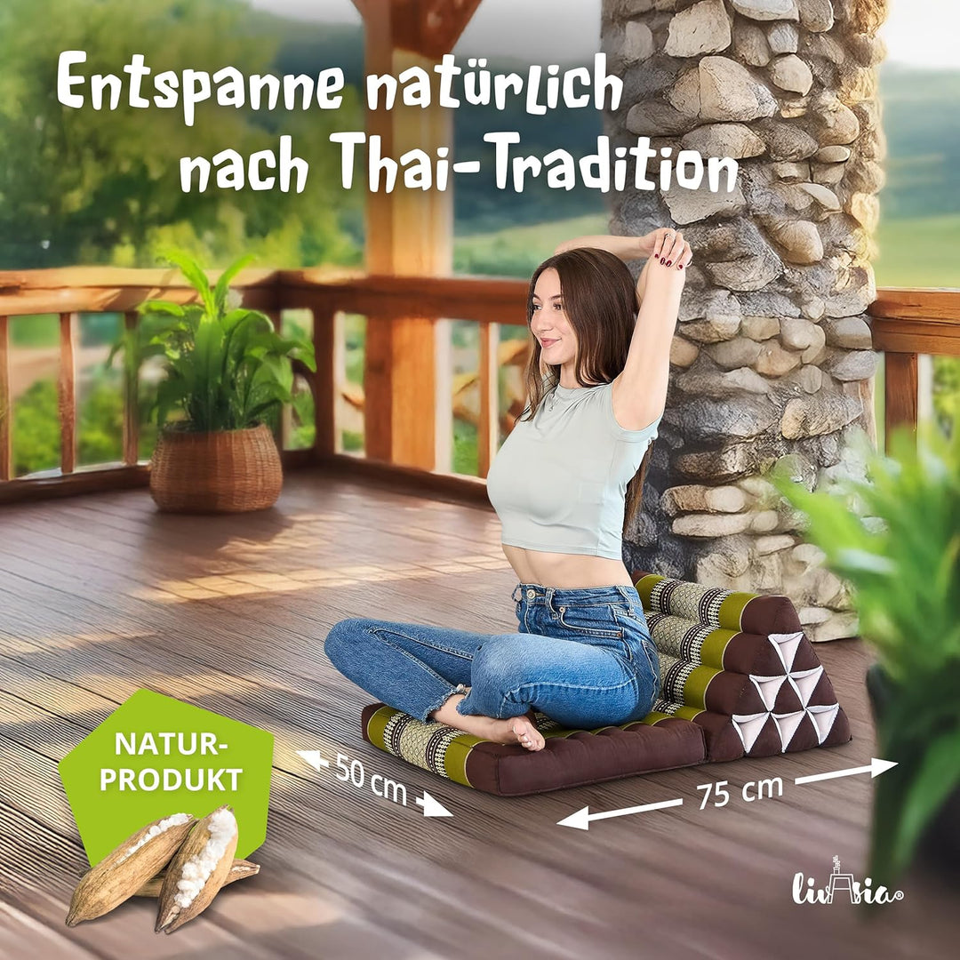 livasia Thaikissen mit 1 Auflage, Dreieckskissen mit Sitzkissen, Keilkissen mit Kapok, Rückenkissen