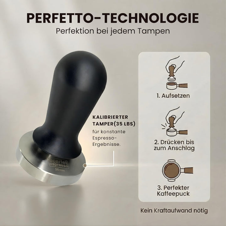 scarlet espresso | Tamper »Perfetto« für Barista; auf 35 lbs Anpressdruck kalibiriert; mit Alu- oder