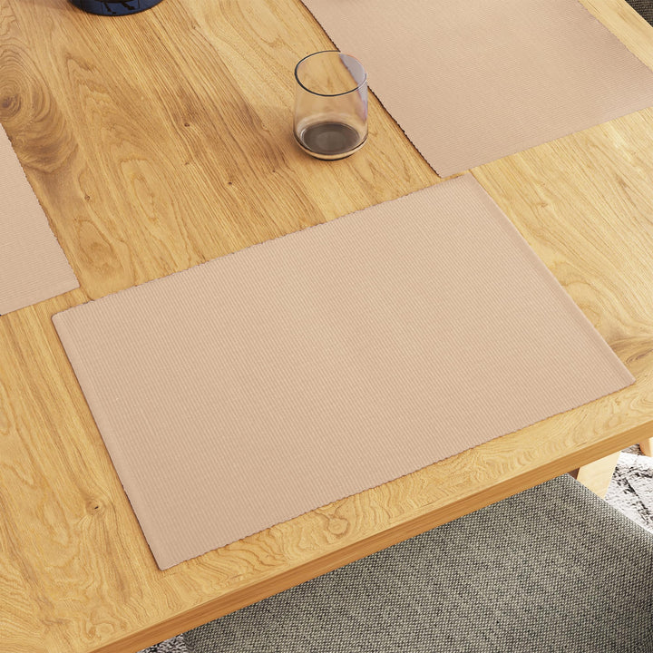 Encasa XO Platzsets Esstisch Set von 6 | Solide Beige | Fein gerippte Baumwoll-Tischunterlage | Grös