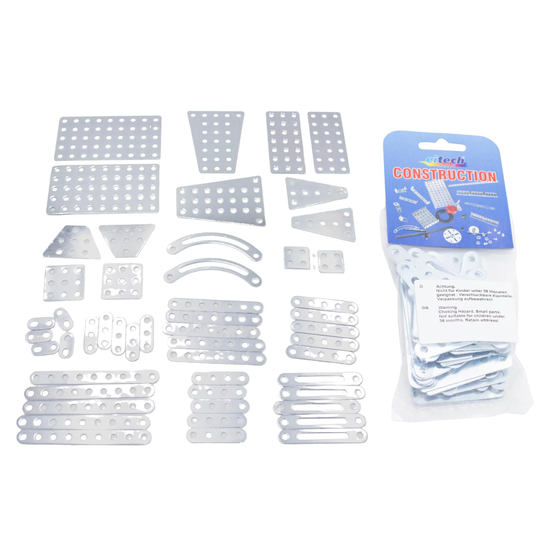 eitech 00102 Metallbaukasten Ergänzungs-Set Flachstäbe Platten 2-9 Loch, Konstruktionsspielzeug Zube