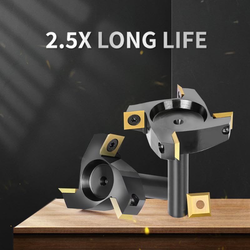 SpeTool Vernickelt Planfräser 12mm Schaft 60mm Durchmesser Planfräser für Oberfräse Wendeplatten Flä