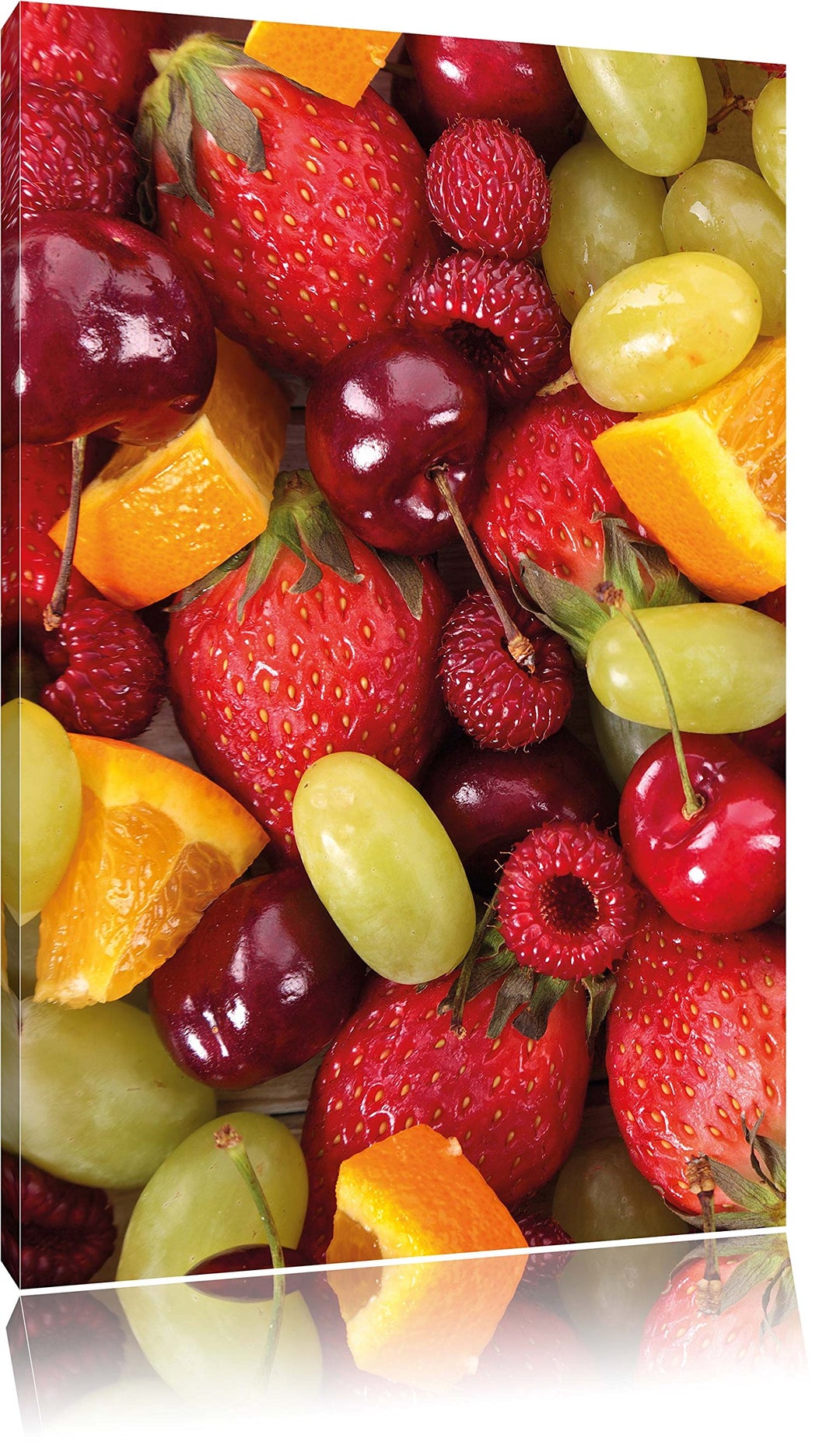 Pixxprint Früchtemix Erdbeeren Weintrauben als Leinwandbild/Grösse: 100x70 / Wandbild/Kunstdruck/fer