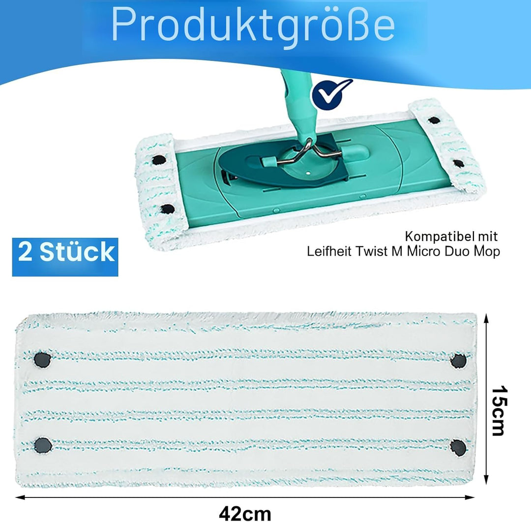 4 Stück Wischmopp Bezug für Leifheit Clean Twist M Micro Duo 33x15cm Bodenwischer Ersatzbezug für al