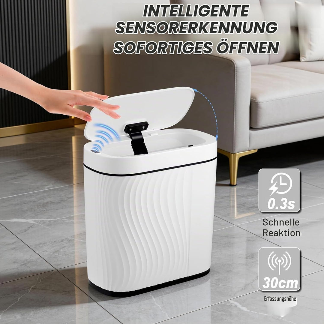 Automatischer Badezimmer Mülleimer mit Sensor, 8L Schlanker Elektrischer Abfalleimer mit Soft-Close
