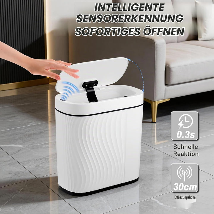 Automatischer Badezimmer Mülleimer mit Sensor, 8L Schlanker Elektrischer Abfalleimer mit Soft-Close
