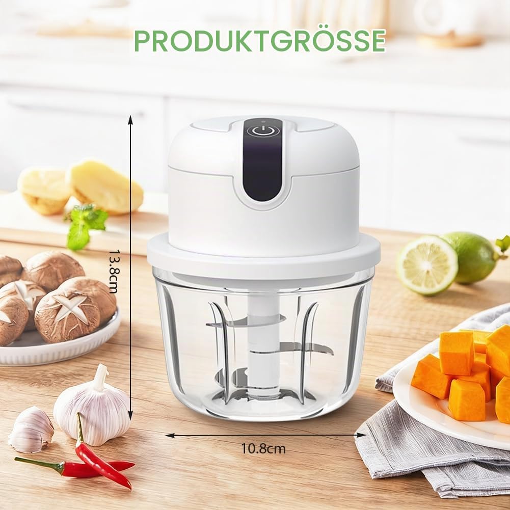 Zwiebel Zerkleinerer Elektrisch,Elektrischer Küchenzerkleinerer 350ml, USB-Aufladung, Kabelloser Kle