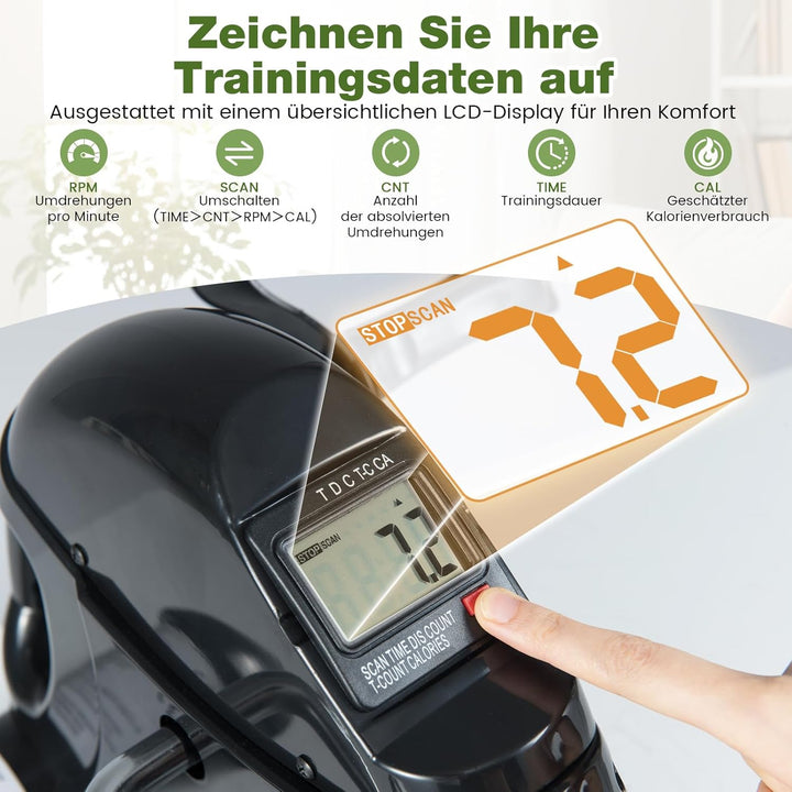 GYMAX Mini-Heimtrainer, Beintrainer mit Widerstandsregler & LCD-Anzeige, pedaltrainer für Arme & Bei