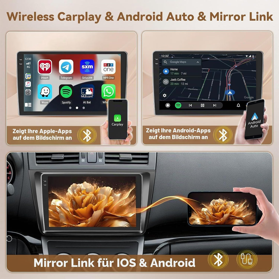 Hikity Android 15 4+128G Autoradio für Mazda 6 2007-2012 mit 9 Zoll Incell Touchscreen, Autoradio 2D