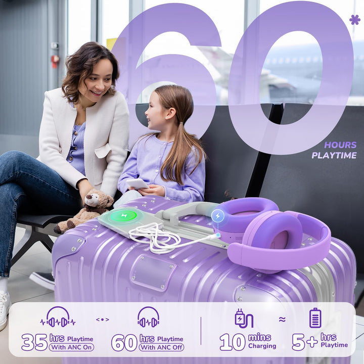 iClever Noise Cancelling Kopfhörer Kinder Bluetooth, 60H Spielzeit, 80dBA Sichere Lautstärke, Bequem